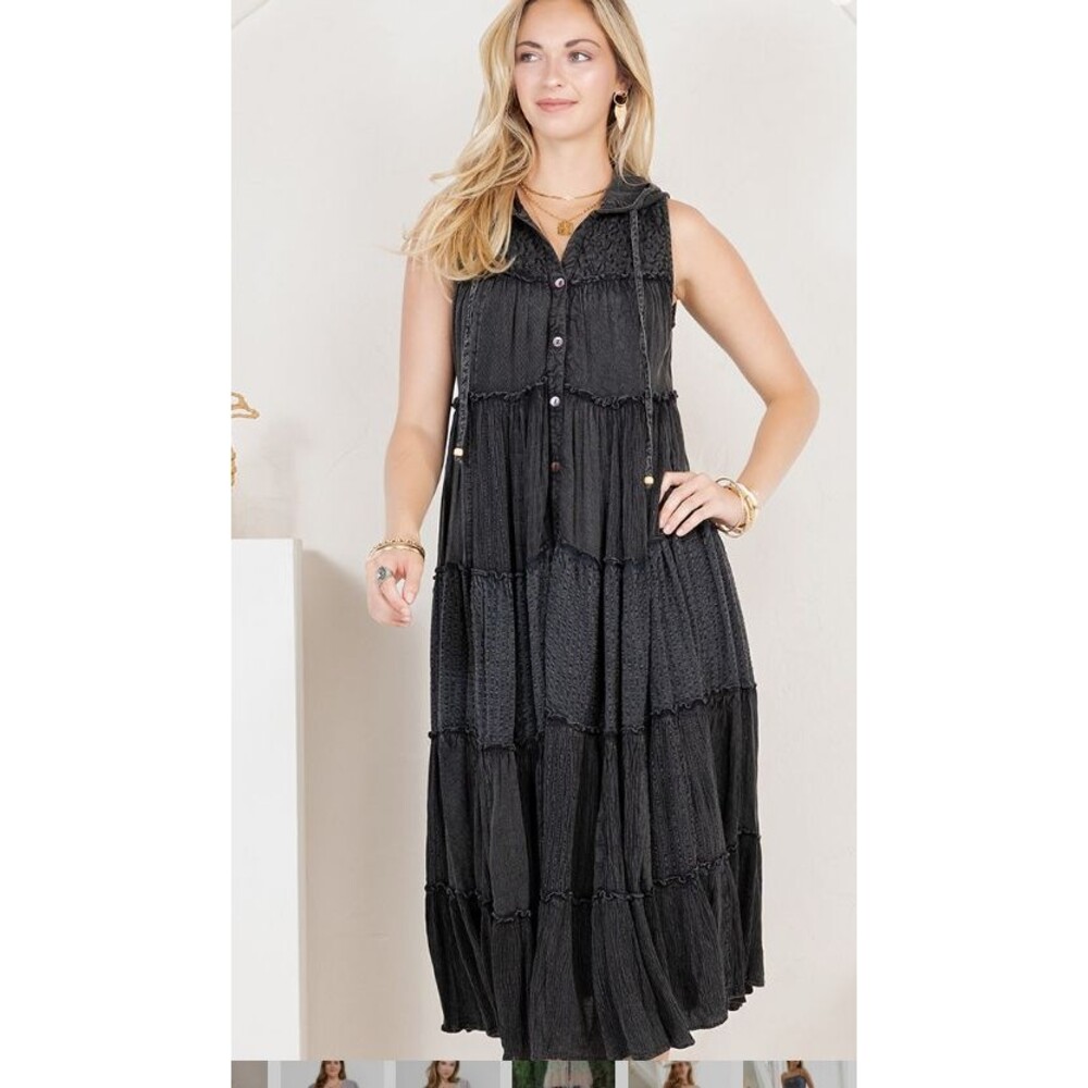 Young Threads Sleeveless Long Hoodie Duster / dress Charcoal Size Small PtP 19